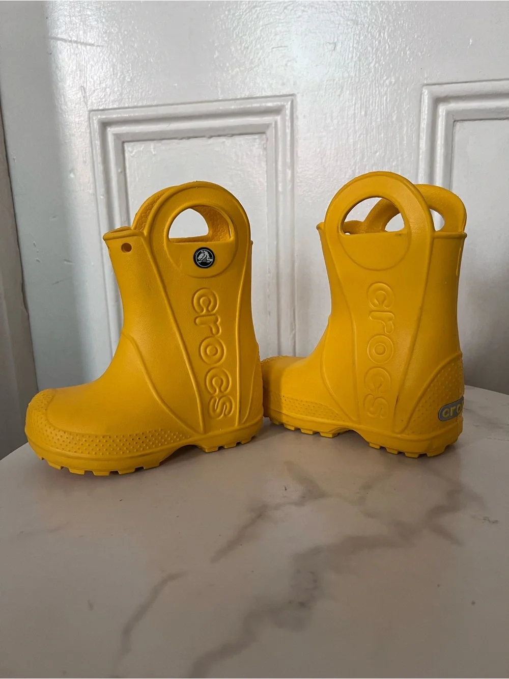 Crocs Handle It Kids C6 Yellow Waterproof Pull On Rain Boots Rubber Wellies